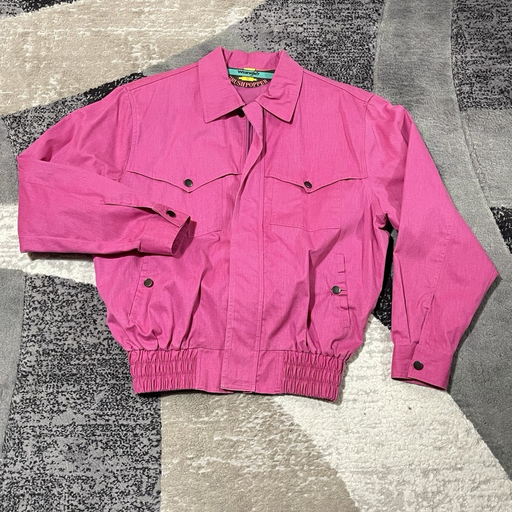 Vintage Wrangler Brushpopper Jacket Women XL Pink Western Zipper Button Up Rodeo